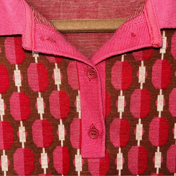 Zara Polo Sweater Women’s Large Red Pink Brown Geometric Long Sleeve Cropped - Picture 5 of 8